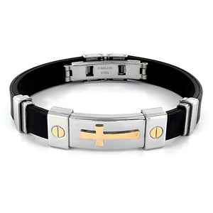 B047013 - Men's Stainless Steel and Rubber Link Bracelet