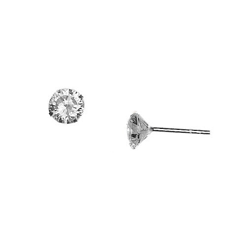 E005032 - 6mm Round Cubic Zirconia and Sterling Silver Post Earrings