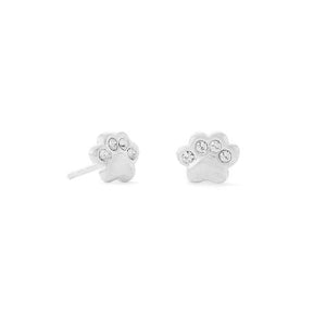 E005341 - Sterling Silver Paw Print and Crystal Post Earrings