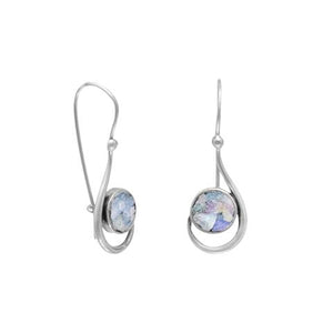 E005342 - Sterling Silver and Roman Glass French Wire Earrings