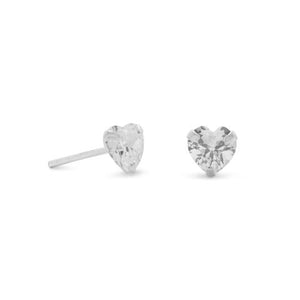 E005351 - 5mm CZ Heart and Sterling Silver Post Earrings