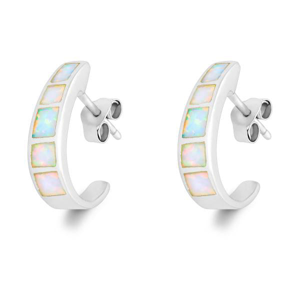 E028044 - White Opal Hoop Post Earrings