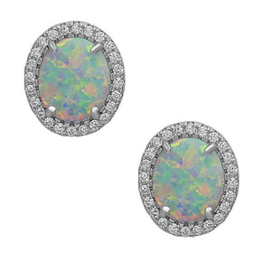 E028093 - Halo Style White Opal Post Earrings