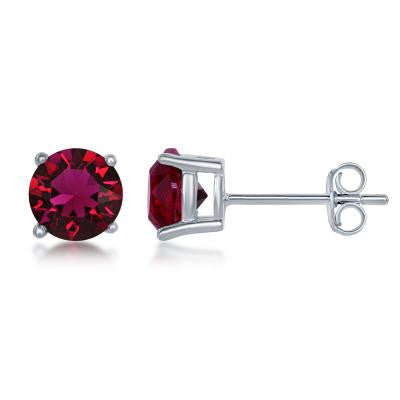 E028116-JUL - Sterling Silver and Ruby "July" Swarovski Crystal Earrings