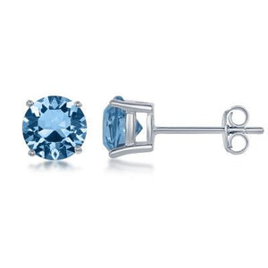 E028116-MAR - Sterling Silver and Aquamarine "March" Swarovski Crystal Earrings