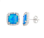 E059012 - Sterling Silver, Blue Opal and CZ Post Earrings
