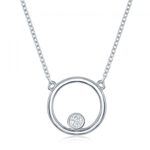 N028144 - Sterling Silver Open Circle and CZ Necklace