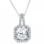 N028170 - Sterling Silver and Cubic Zirconia Square Pendant on a Snake Chain