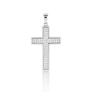 N028190 - Sterling Silver and Micro Pave CZ Cross Necklace