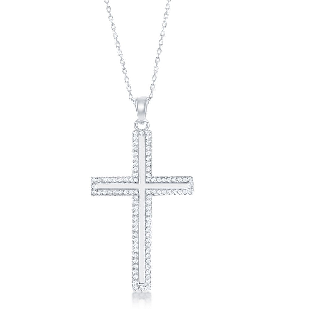 N028216 - Sterling Silver and Cubic Zirconia Cross Necklace