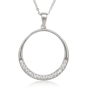 N028218 - Sterling Silver and Cubic Zirconia Open Circle Necklace