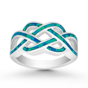 R028023 - Sterling Silver and Inlay Blue Opal Open Braid Design Ring