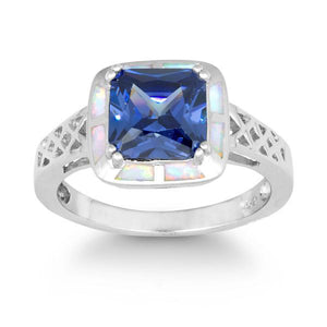 R028024 - White Opal and Tanzanite Cubic Zirconia Celtic Style Ring