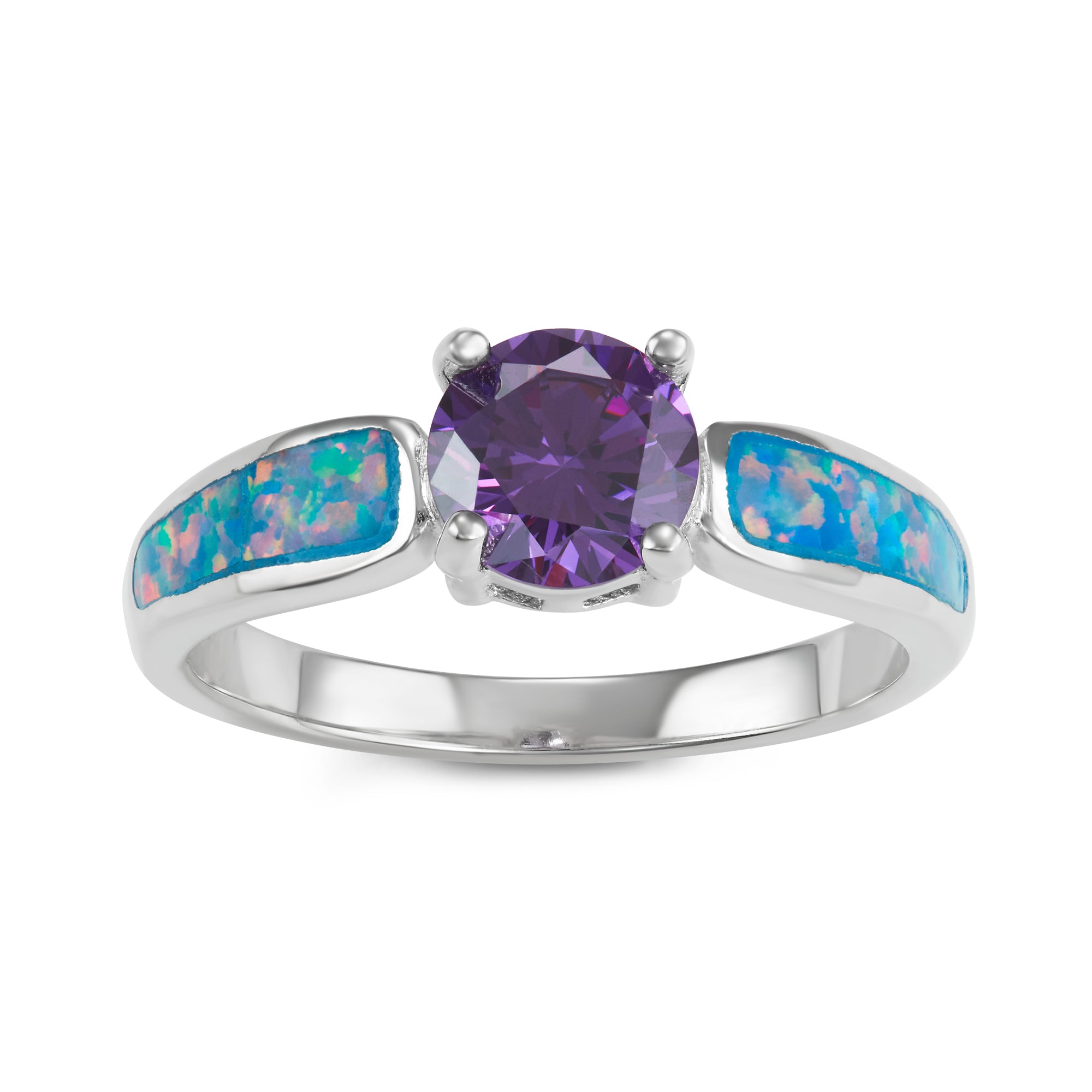 Sterling Silver Ring with Synthetic Blue Opal (Stone Size 18x10mm) and  Cubic Zirconia - Reflections Fine Jewelry
