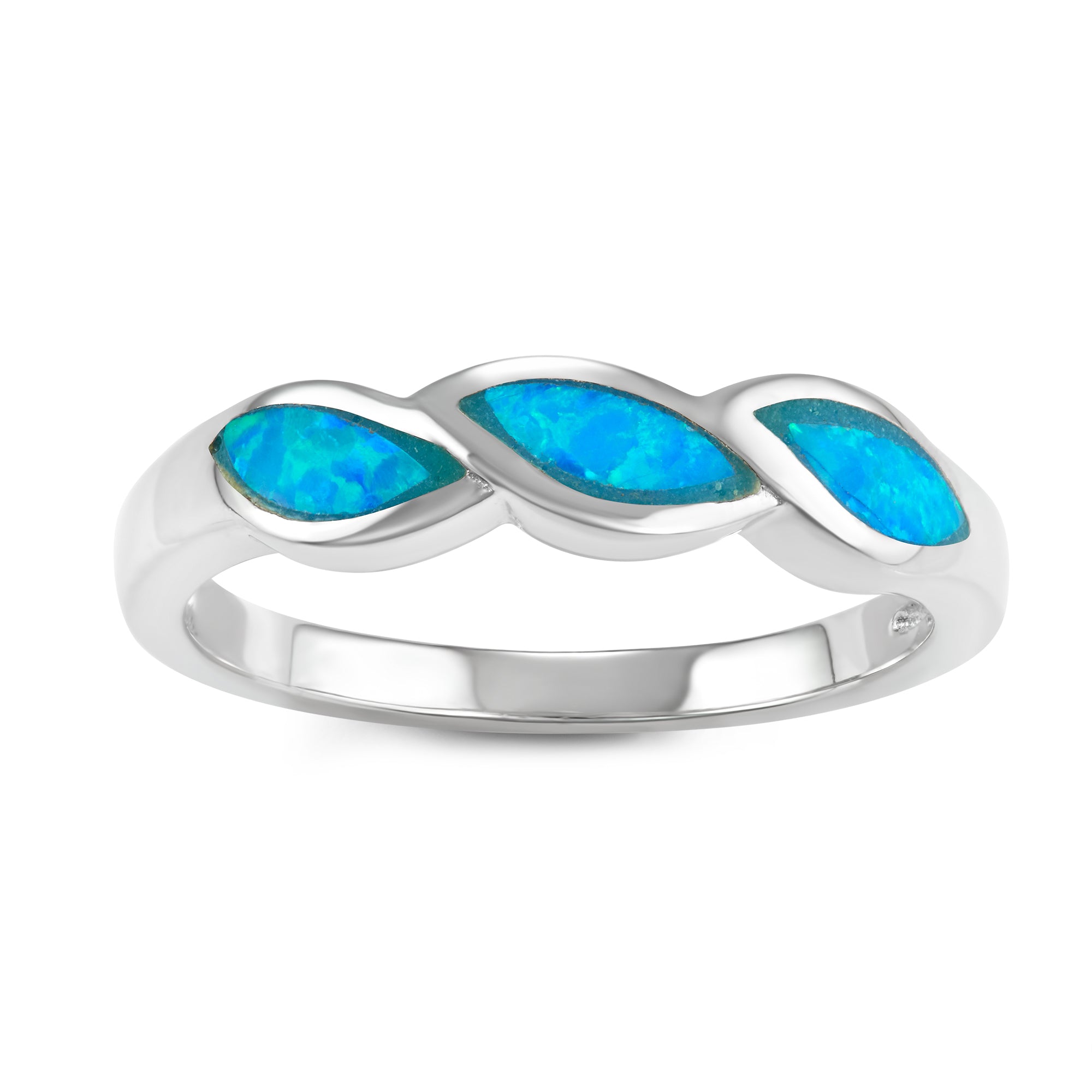 R028047 - Sterling Silver and Blue Inlay Opal Wavy Twist Ring
